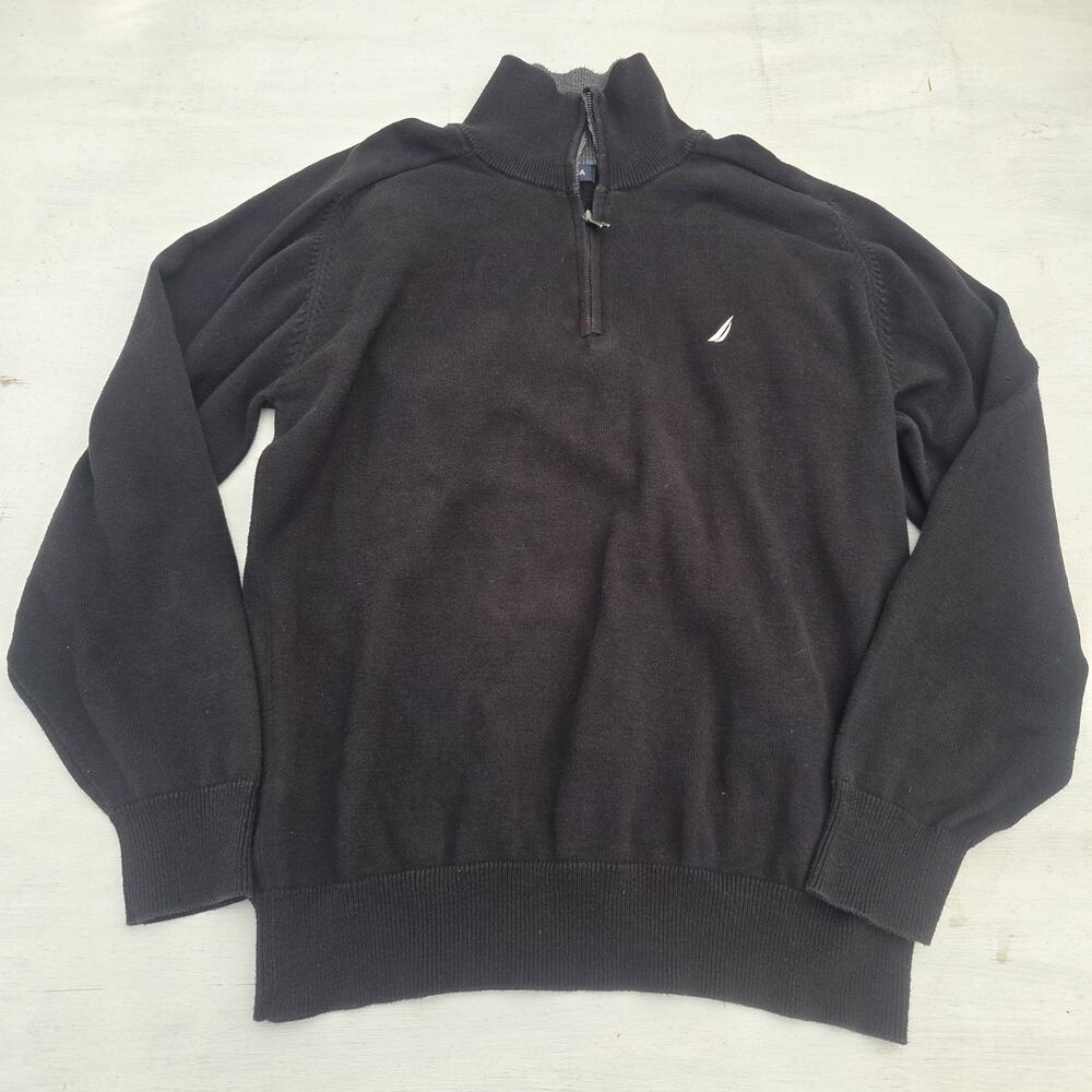Nautica Sweater Men's XL Black Knit 1/4 Zip Mock Neck Pullover